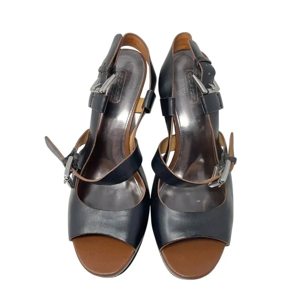 Coach Black Platform Sandals Chunky Wedge 8.5